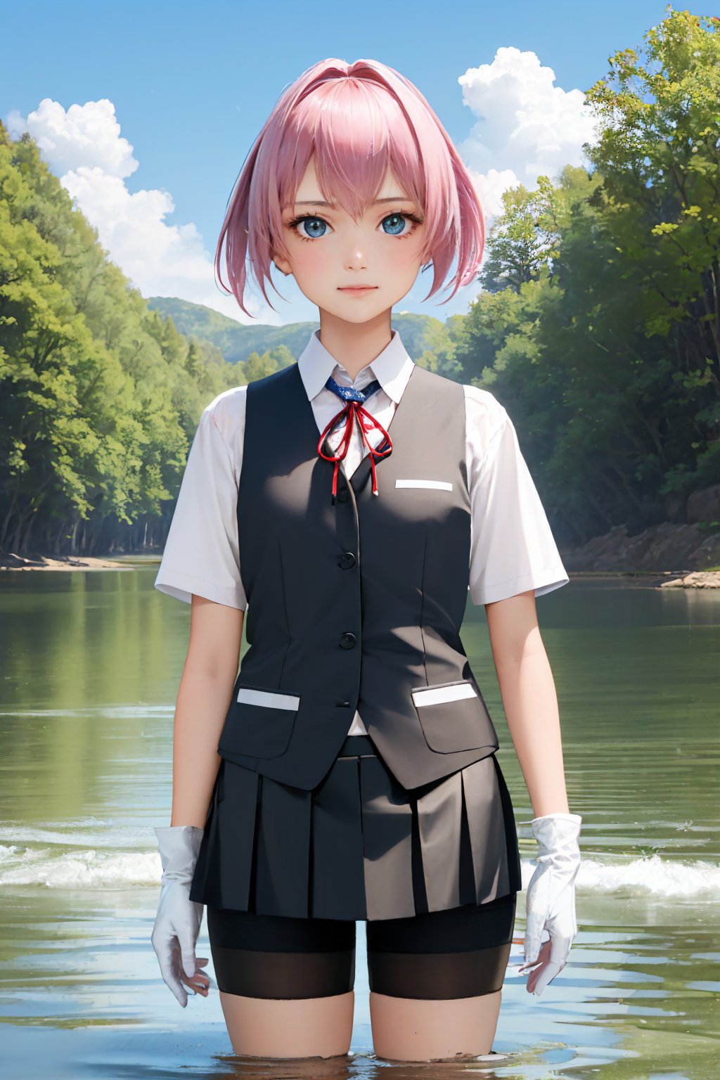 00051-1411401614-(masterpiece, best quality_1.2), cowboy shot, solo, 1girl, shiranui, slight smile, looking at viewer, wading, ponytail, school u.jpg